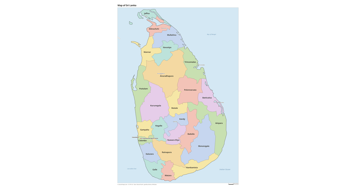 Regional Map Label Map of Sri Lanka with Regions and Capitals (Printable)