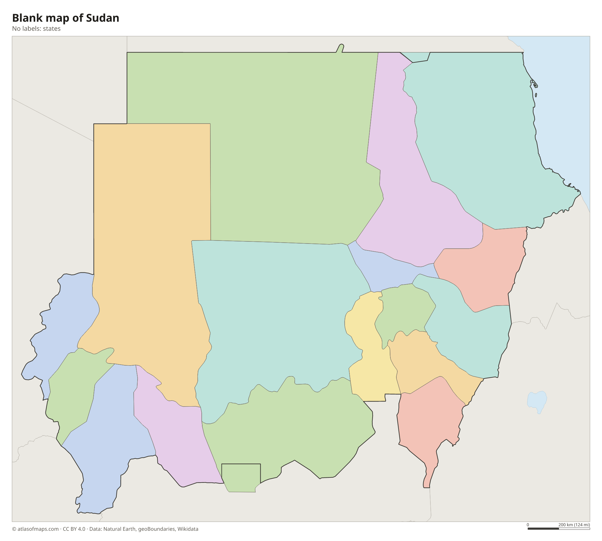 Blank outline map of Sudan without labels
