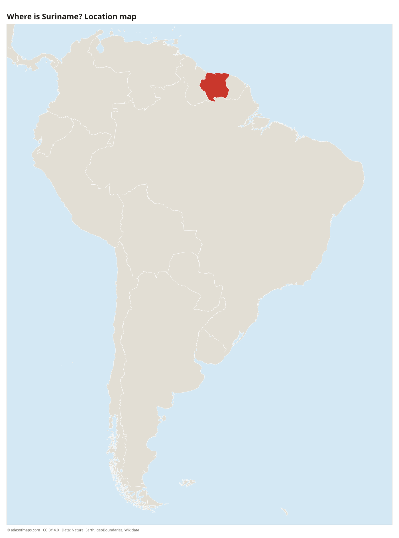 Where is Suriname? Location map with Suriname highlighted in red