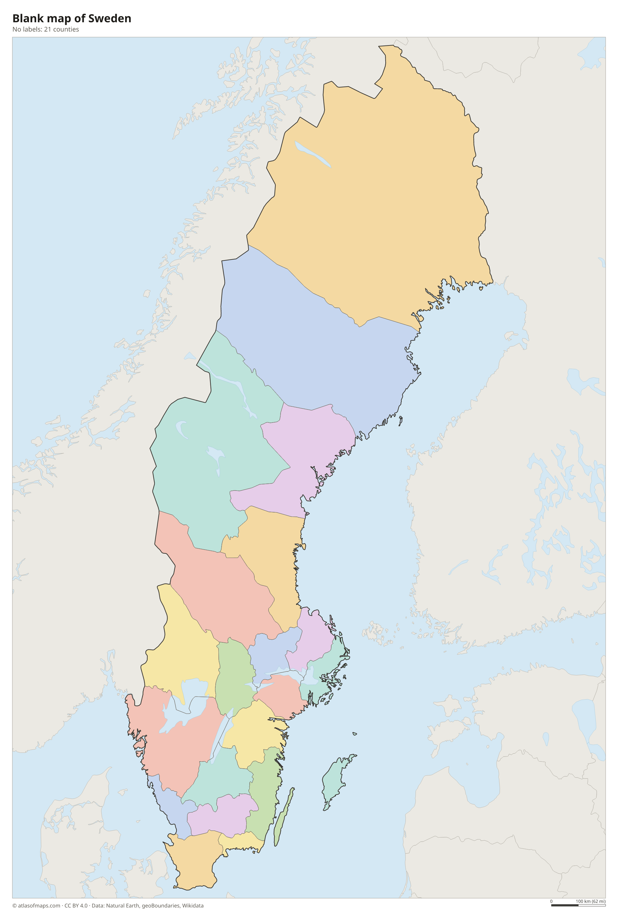 Blank outline map of Sweden without labels