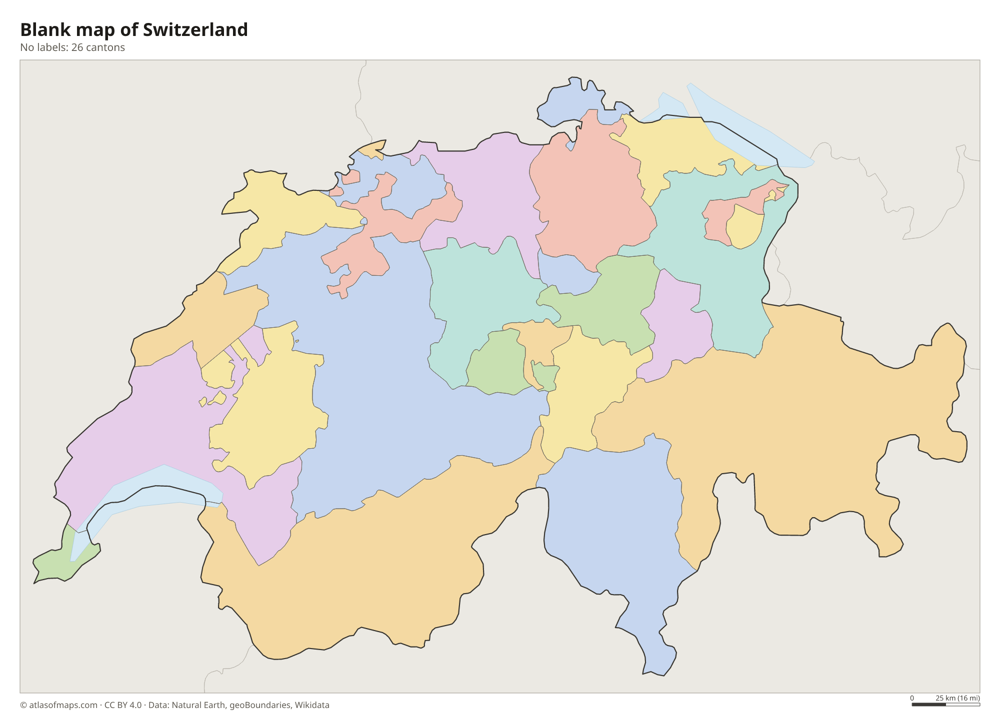 Blank outline map of Switzerland without labels