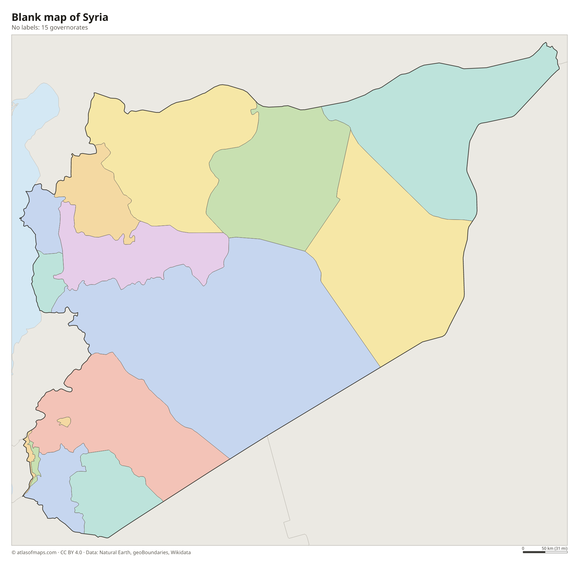 Blank outline map of Syria without labels