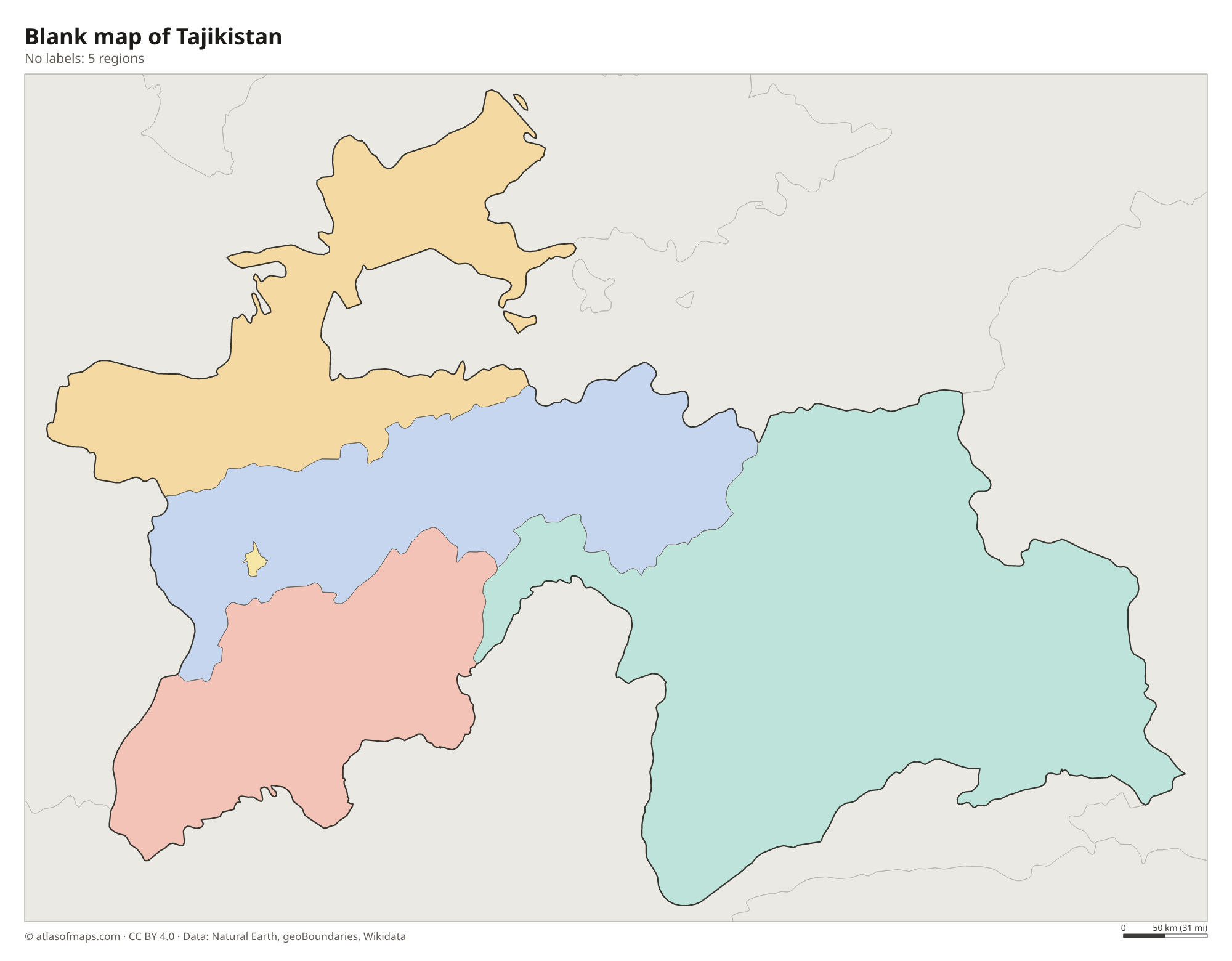 Blank outline map of Tajikistan without labels