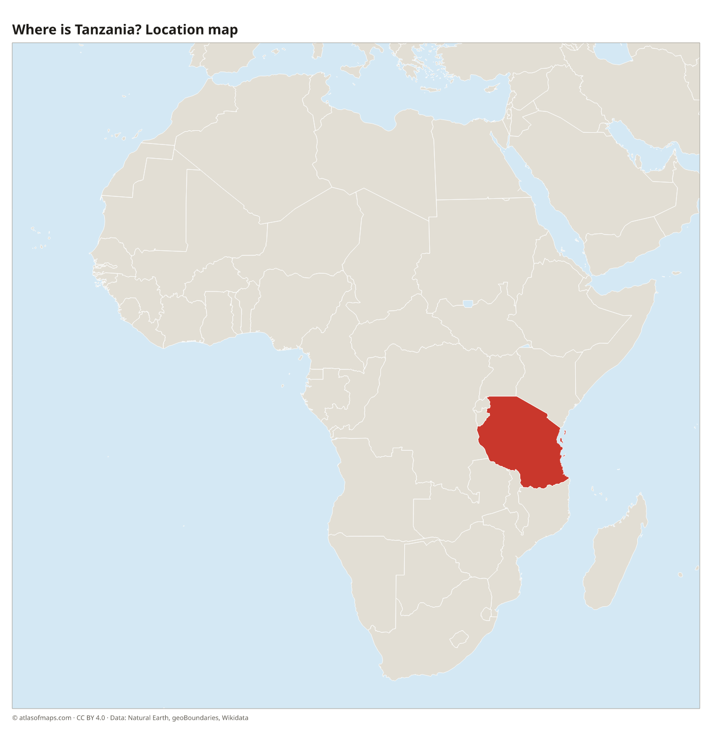 Where is Tanzania? Location map with Tanzania highlighted in red