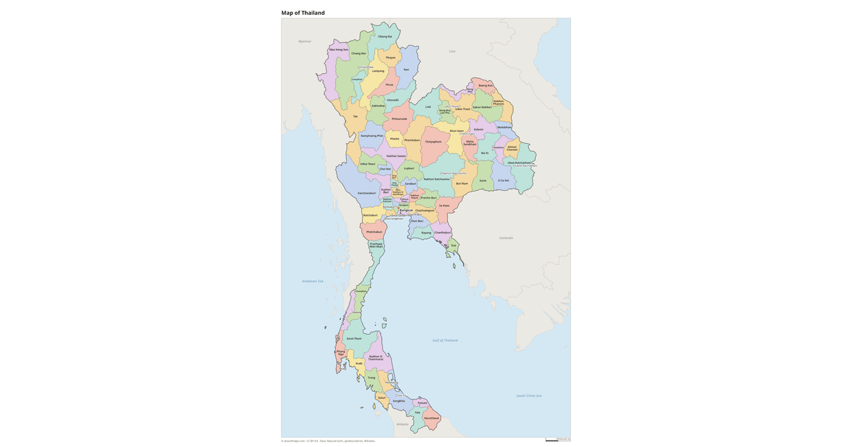 Map of Thailand with Provinces and Capitals (Printable)