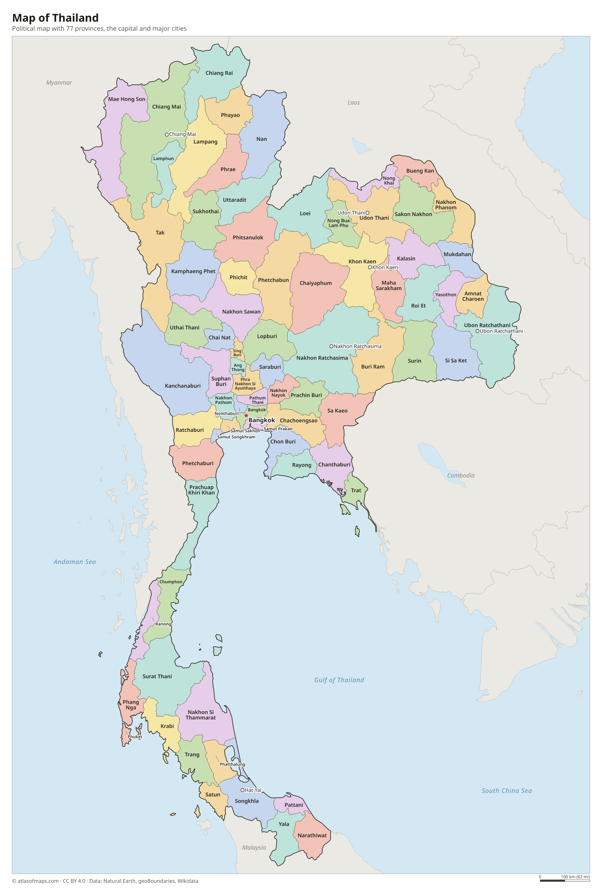 Political map of Thailand with its provinces and the capital Bangkok