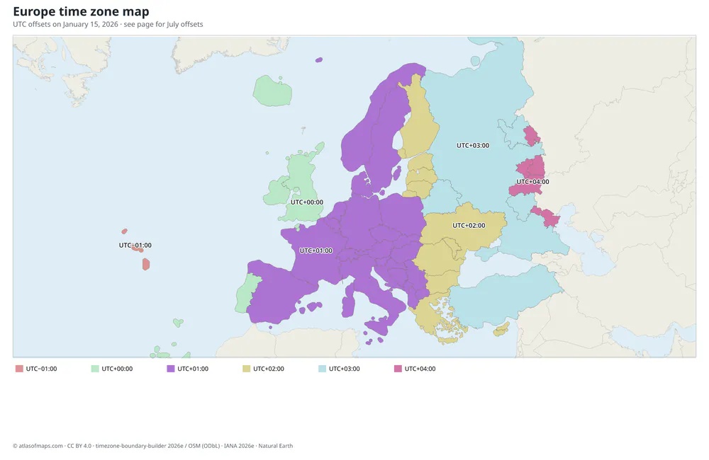 Europe time zone map
