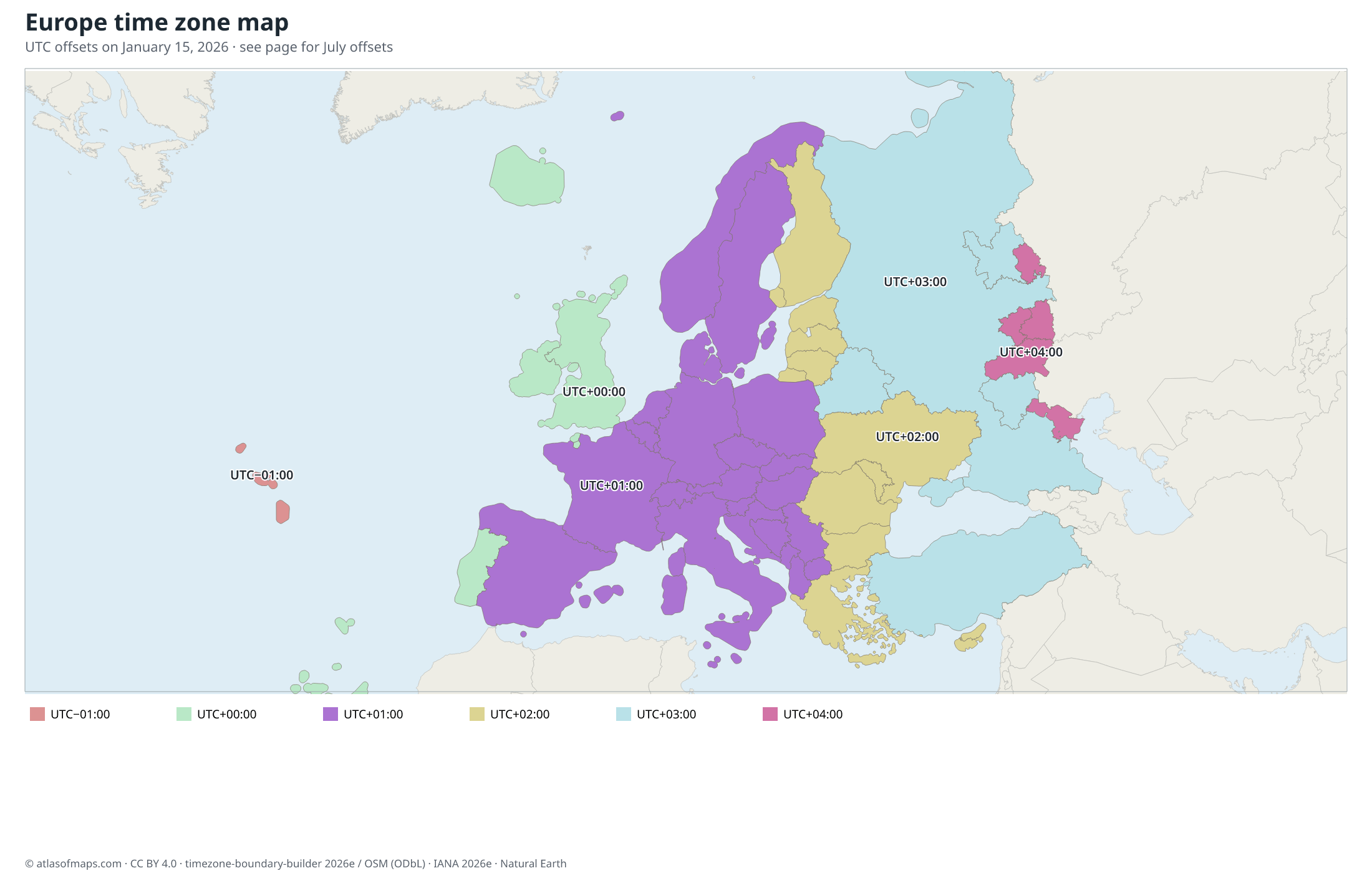 Europe time zone map