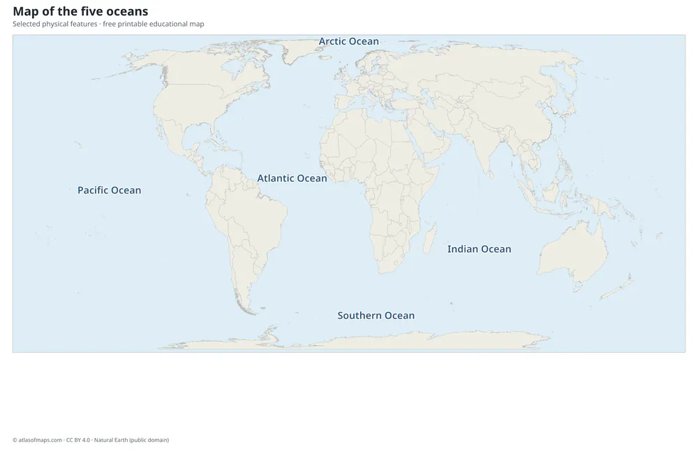 Map of the five oceans