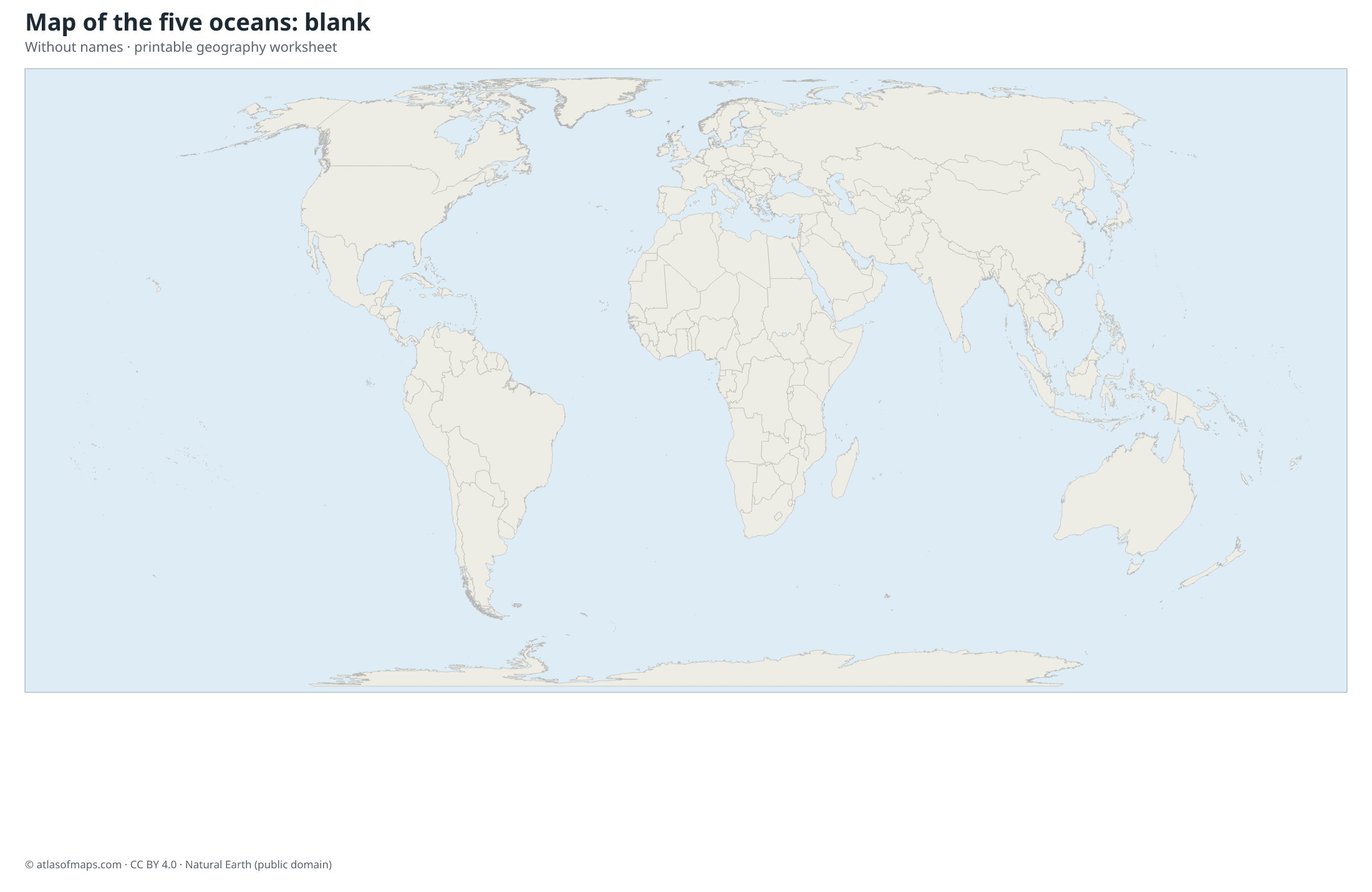 Map of the five oceans without names