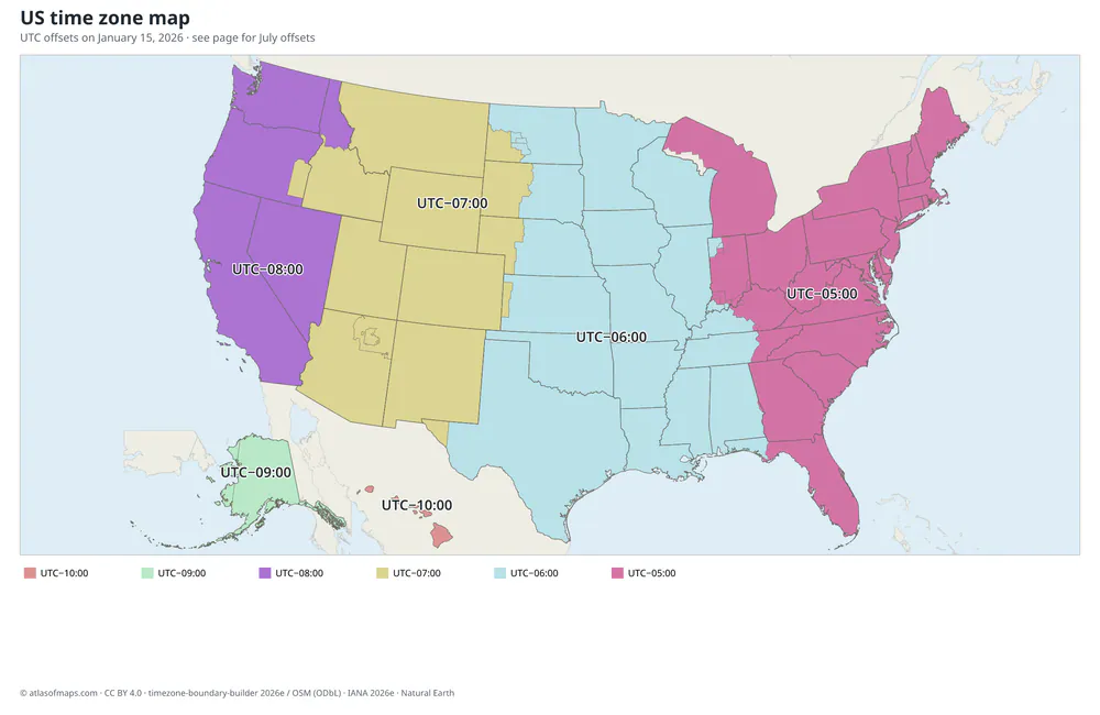 US time zone map