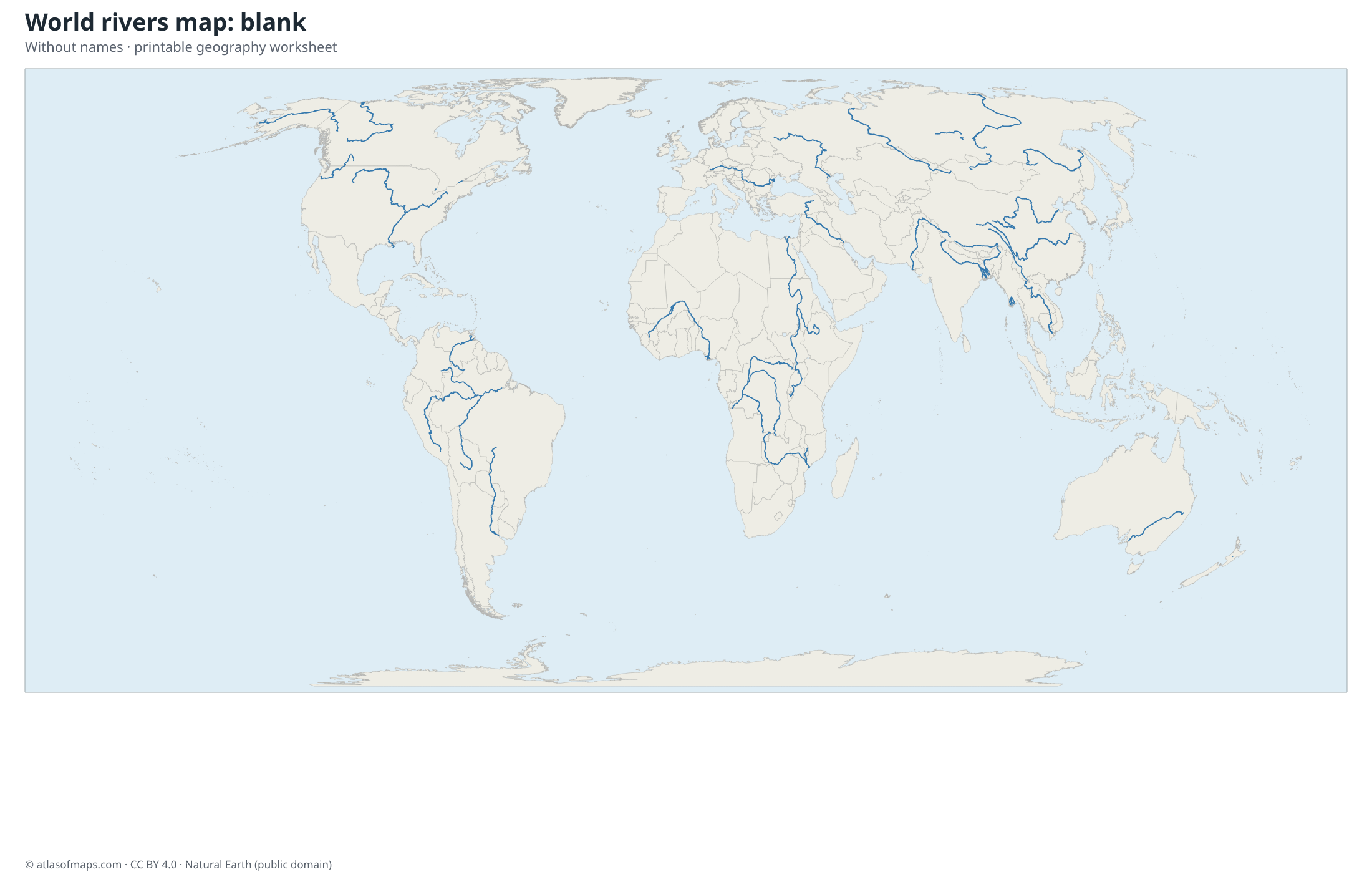 World rivers map without names