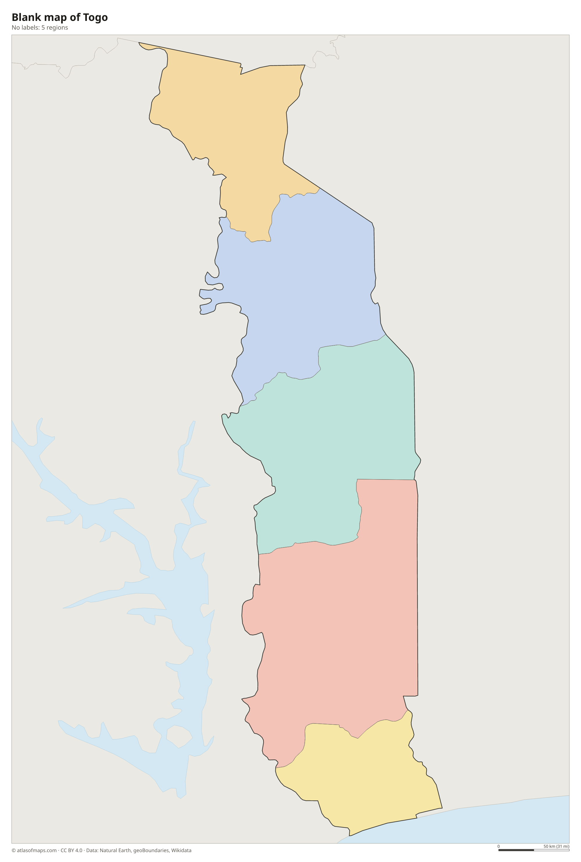 Blank outline map of Togo without labels