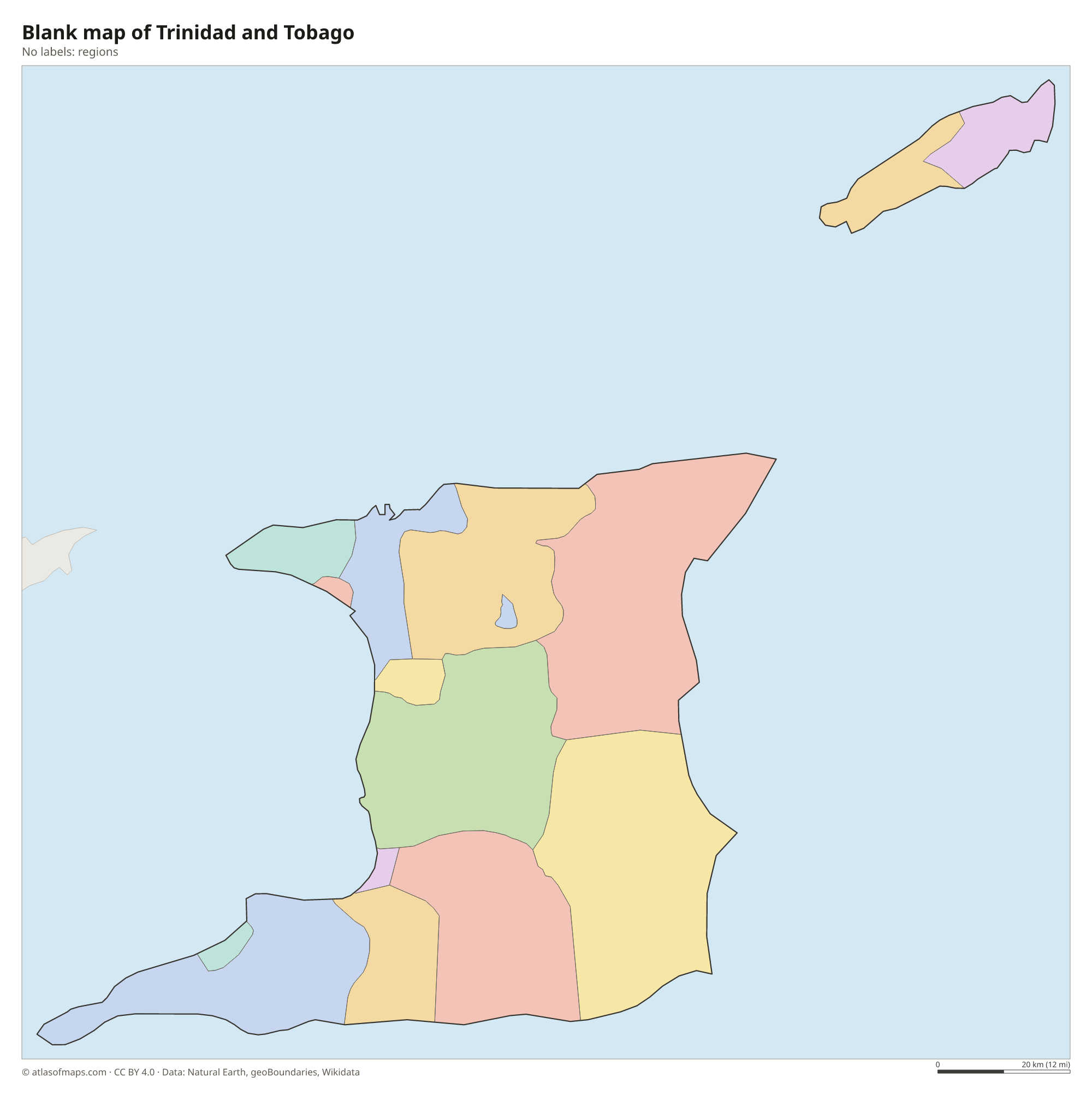Blank outline map of Trinidad and Tobago without labels