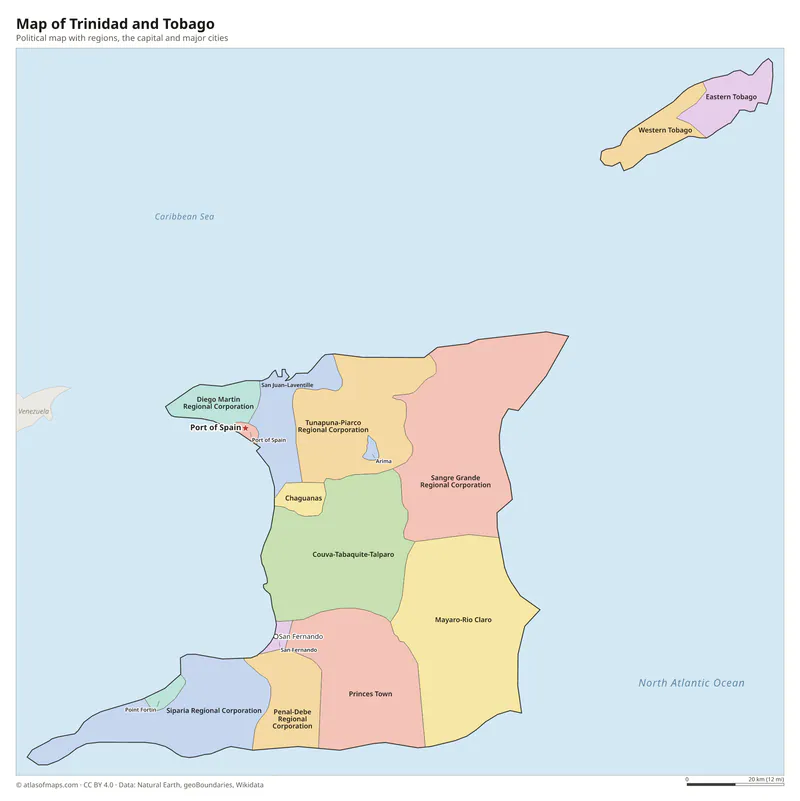 Map of Trinidad and Tobago