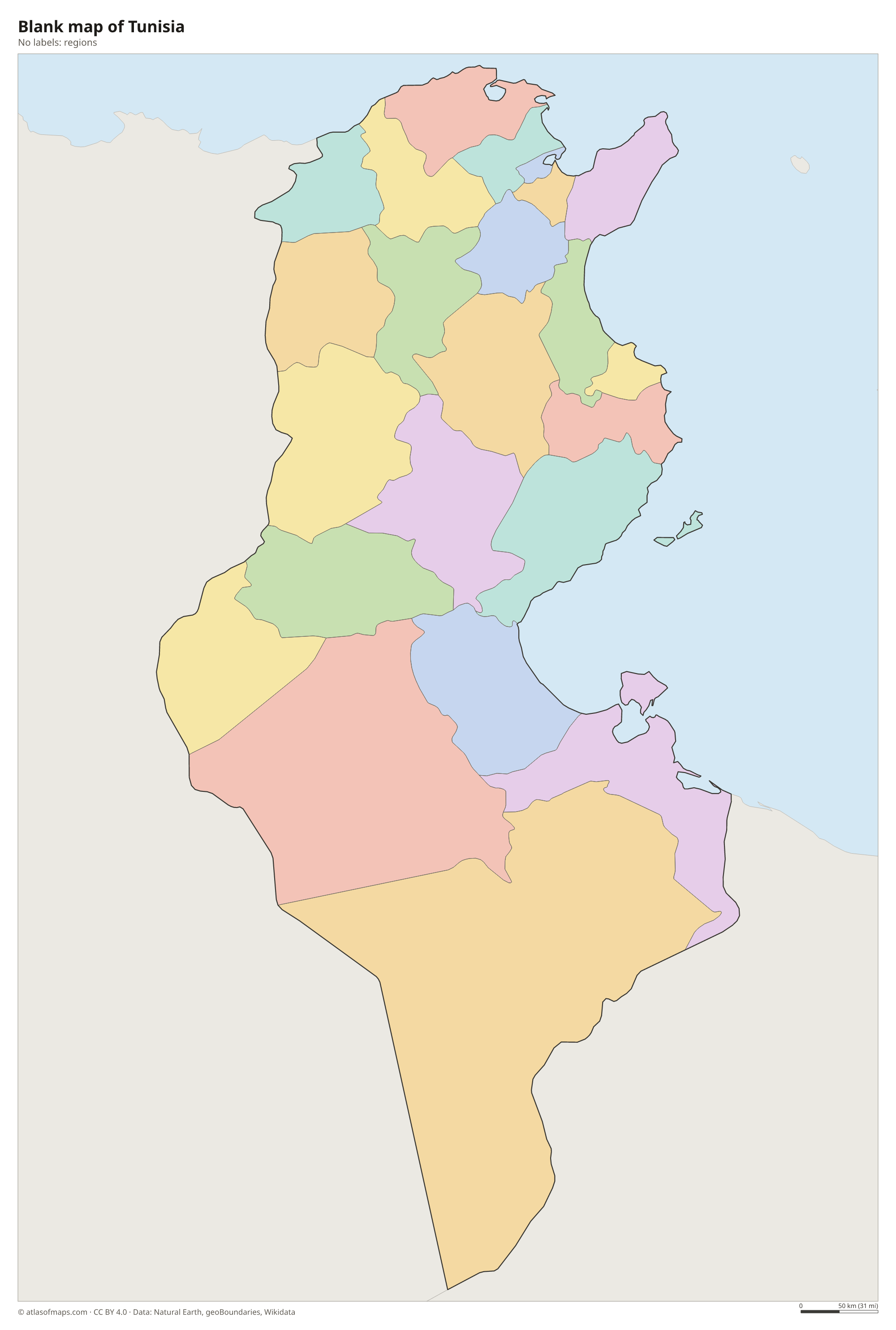 Blank outline map of Tunisia without labels