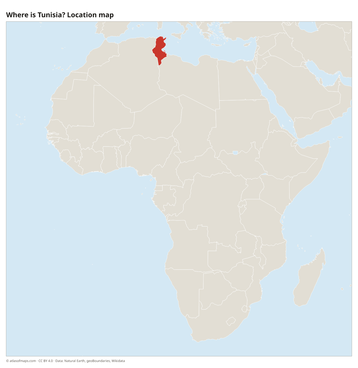 Where is Tunisia? Location map with Tunisia highlighted in red