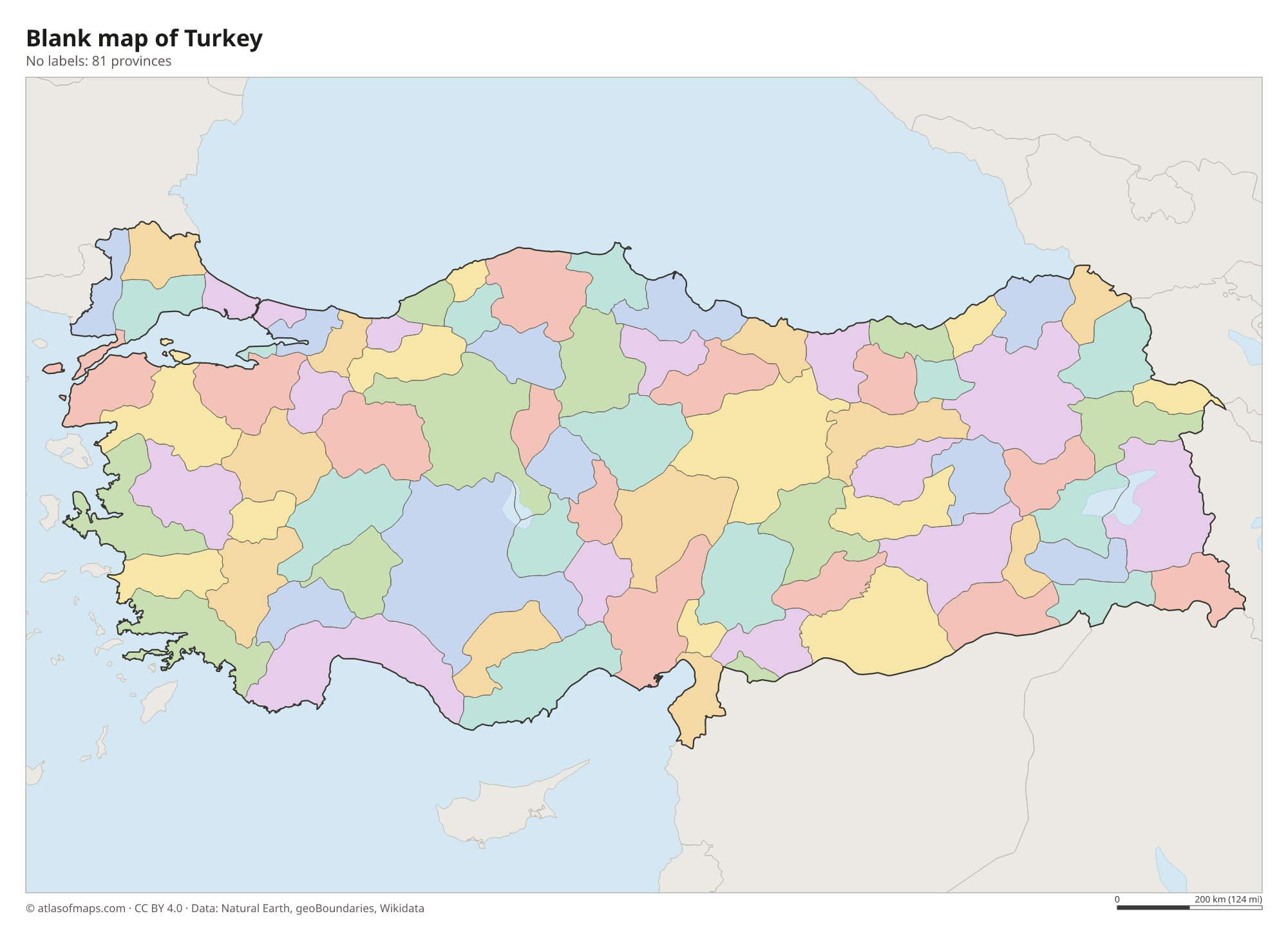 Blank outline map of Turkey without labels