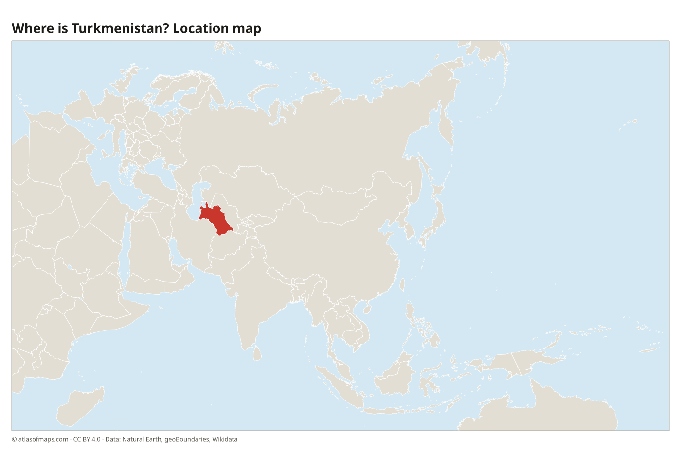 Where is Turkmenistan? Location map with Turkmenistan highlighted in red