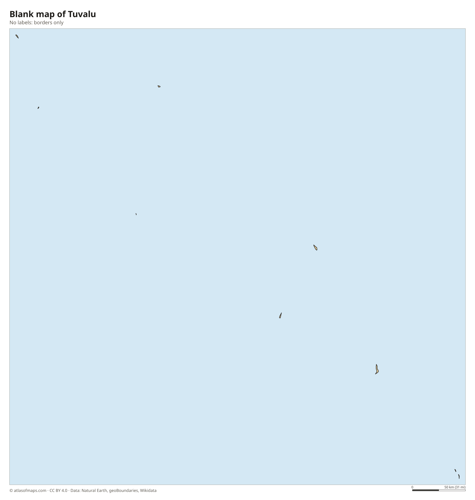 Blank outline map of Tuvalu without labels