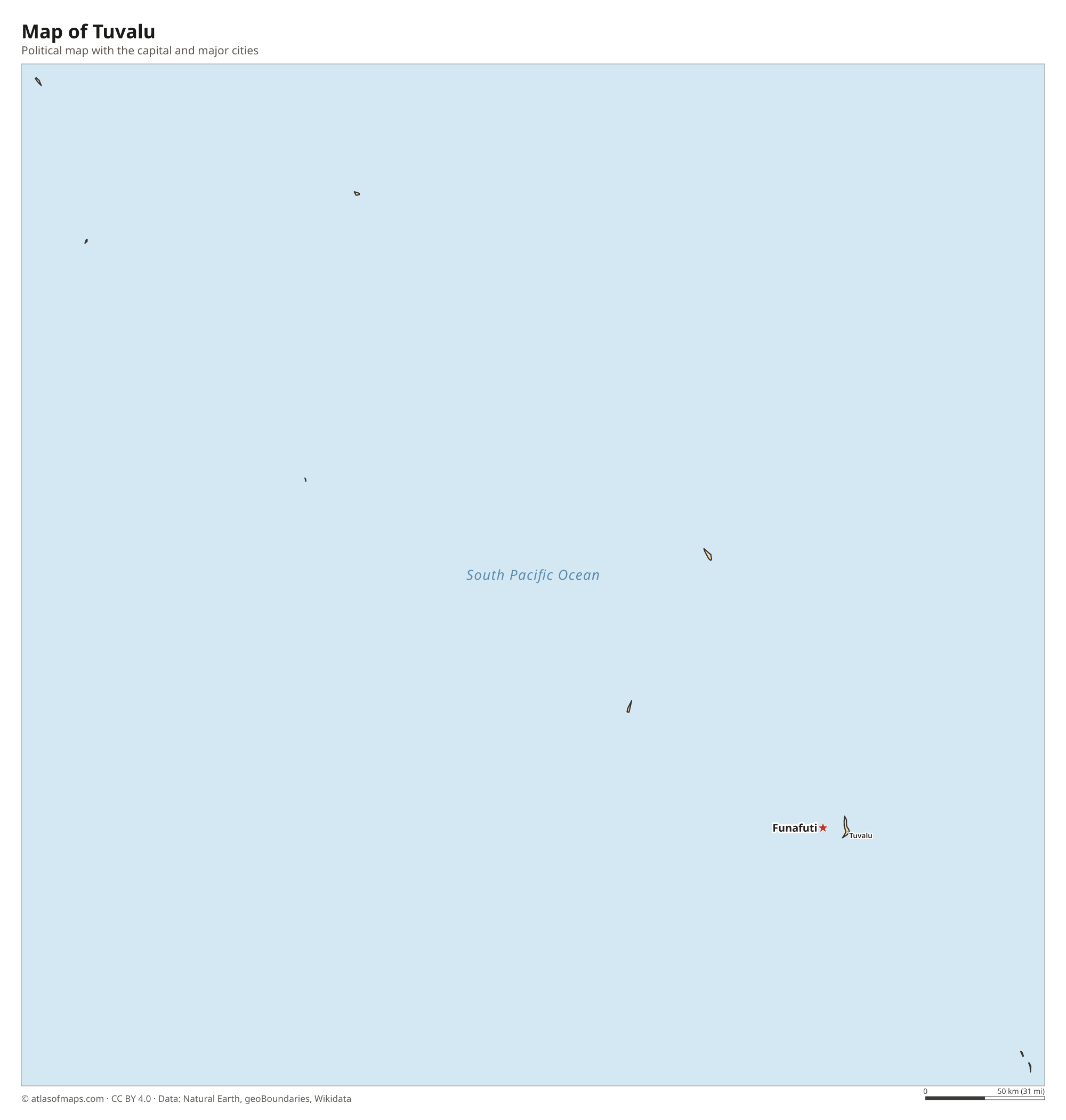 Political map of Tuvalu with the capital Funafuti