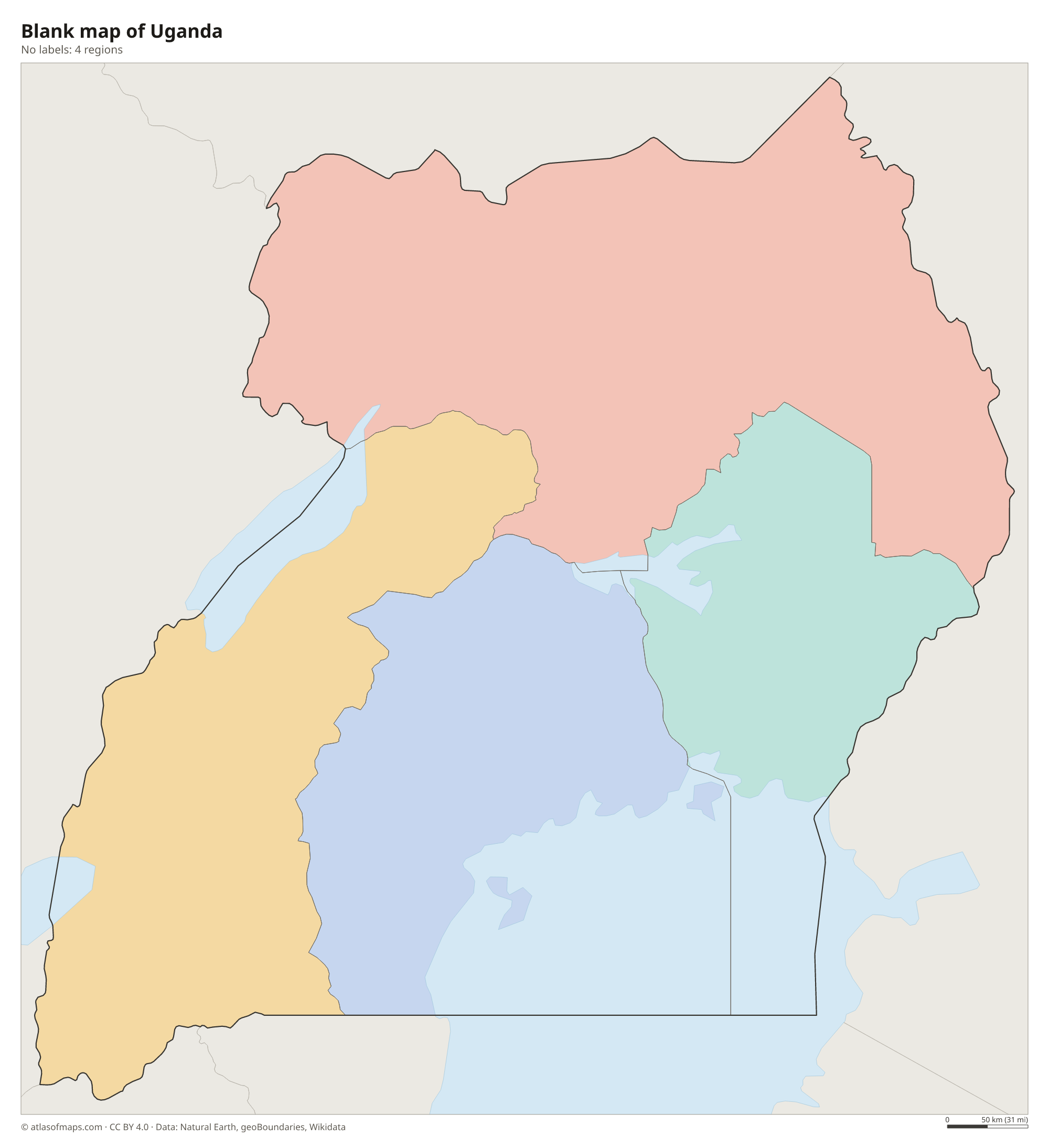 Blank outline map of Uganda without labels