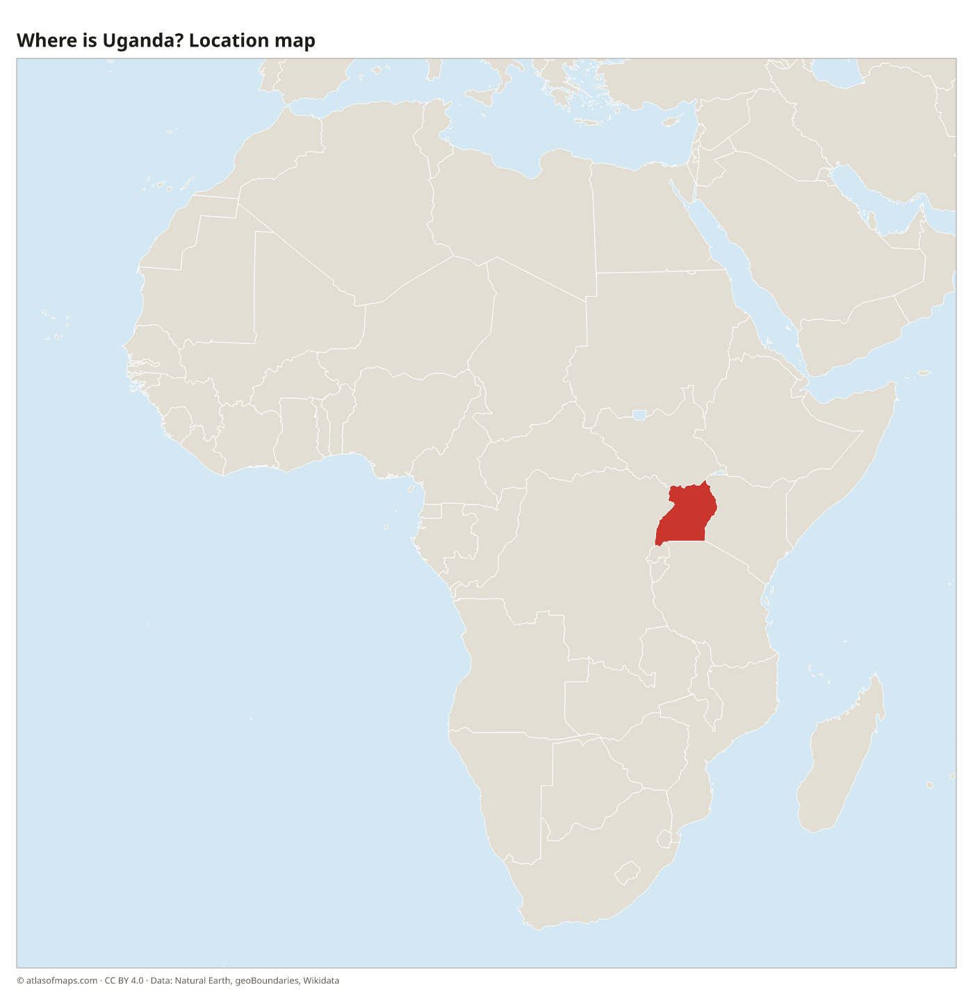 Where is Uganda? Location map with Uganda highlighted in red