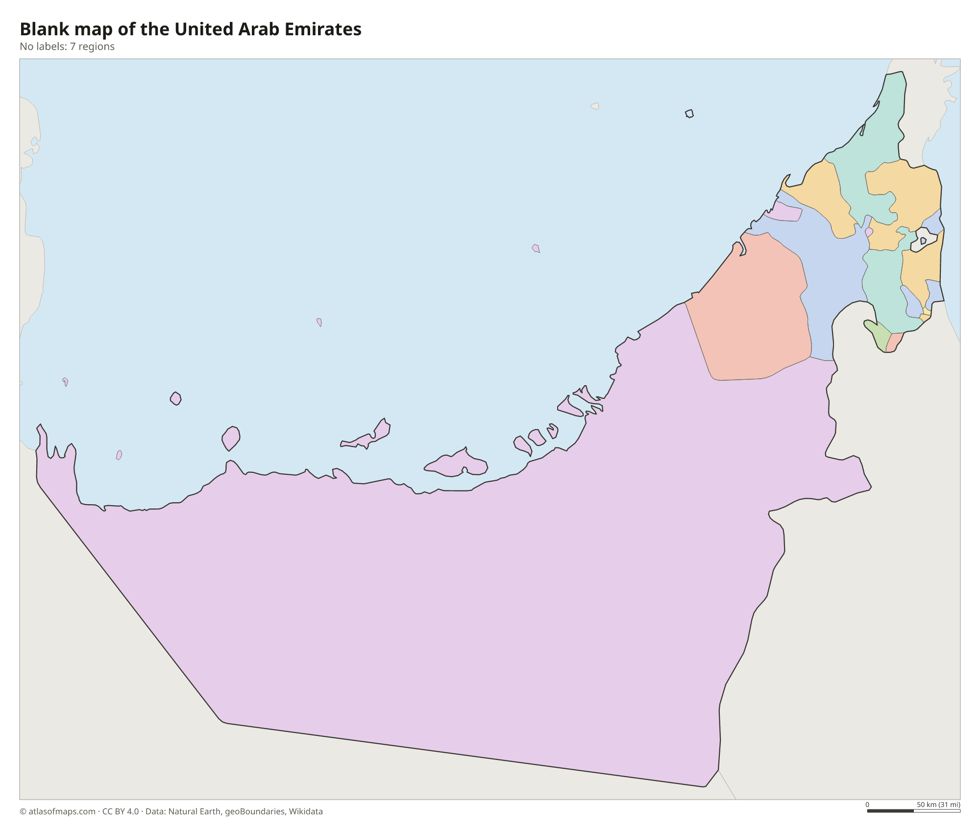 Blank outline map of the United Arab Emirates without labels