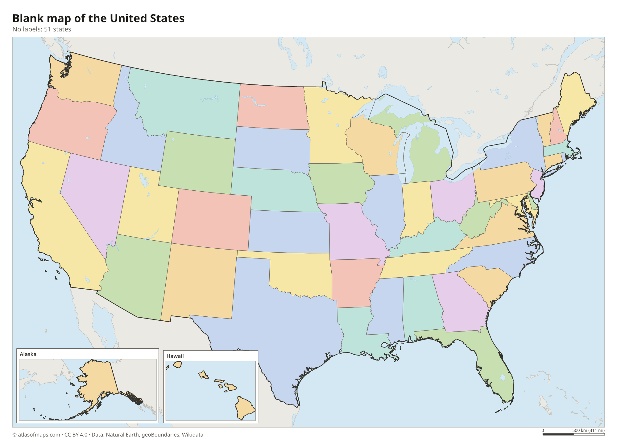 Blank outline map of the United States without labels