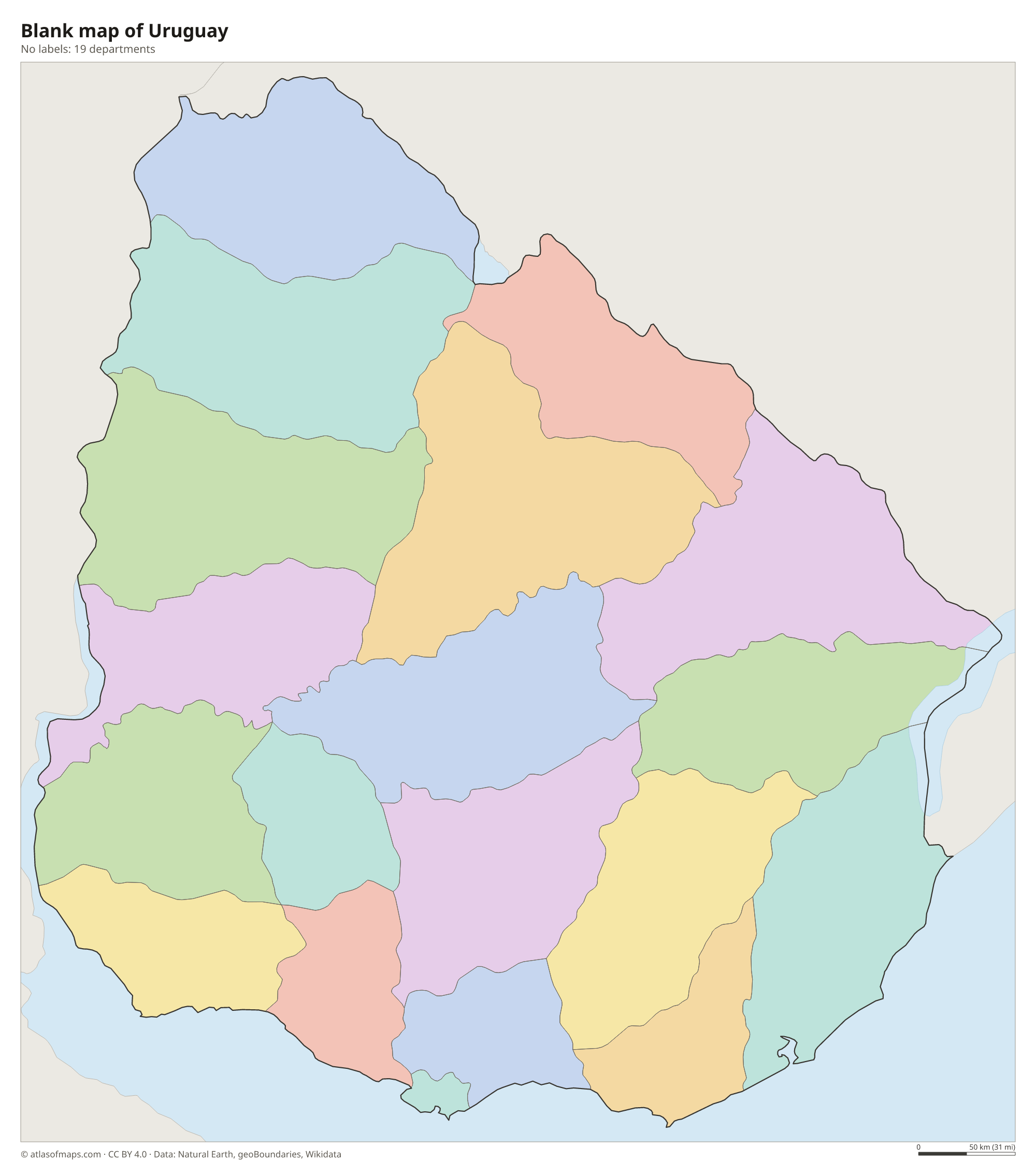 Blank outline map of Uruguay without labels