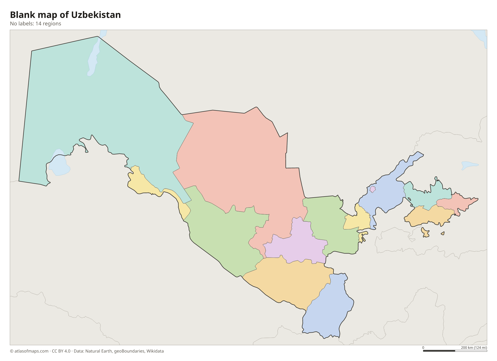 Blank outline map of Uzbekistan without labels