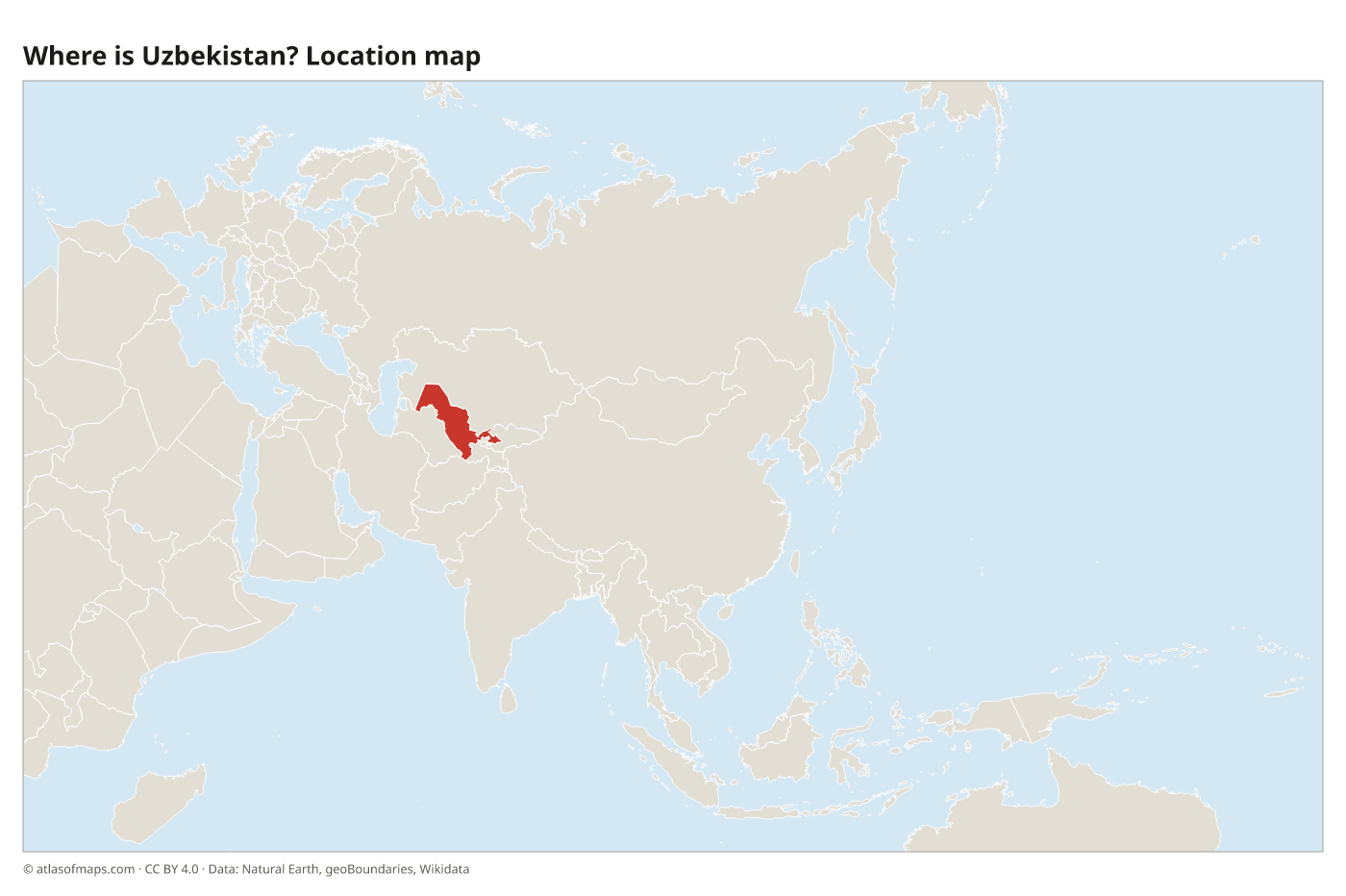 Where is Uzbekistan? Location map with Uzbekistan highlighted in red