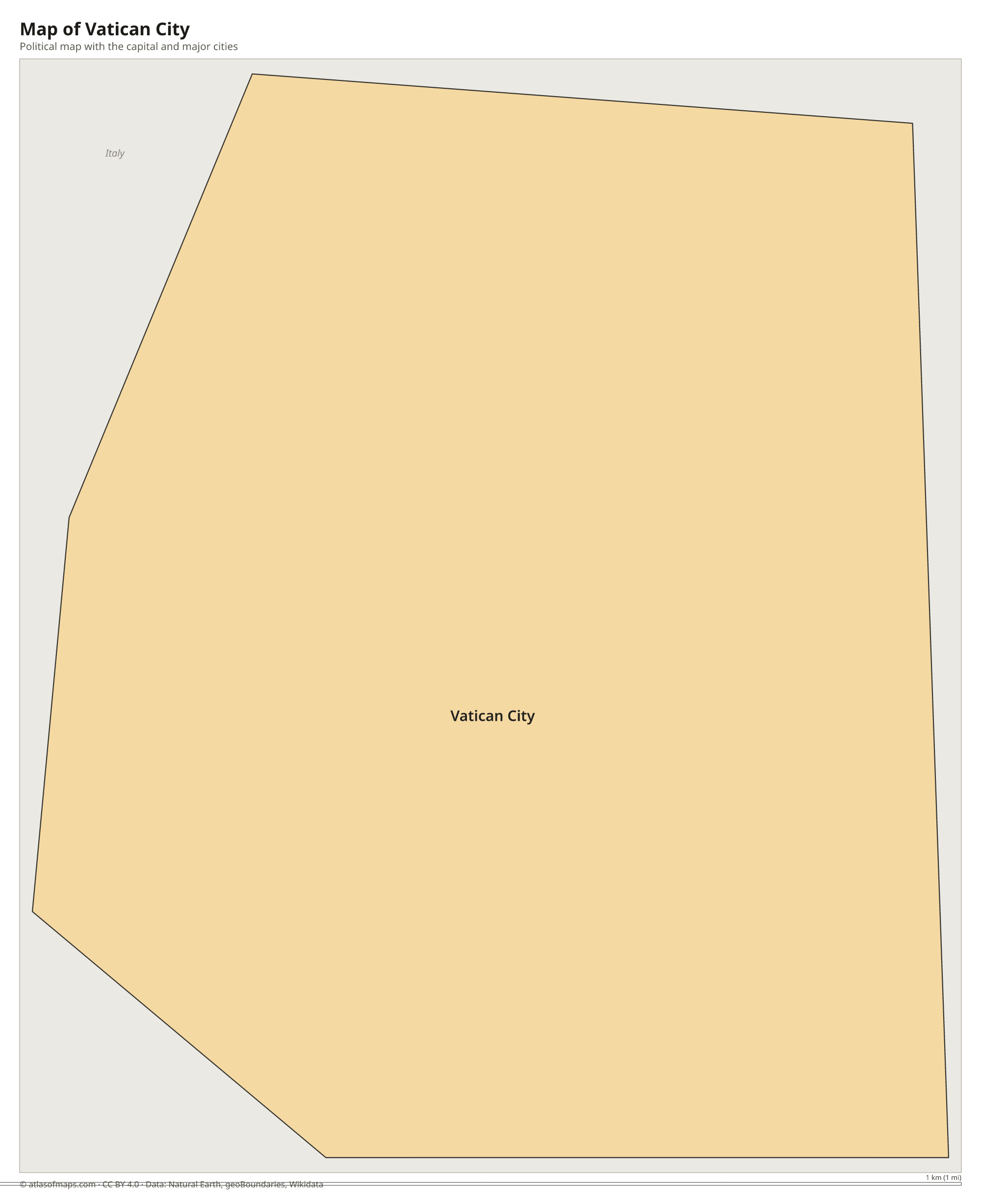Political map of Vatican City with the capital Vatican City