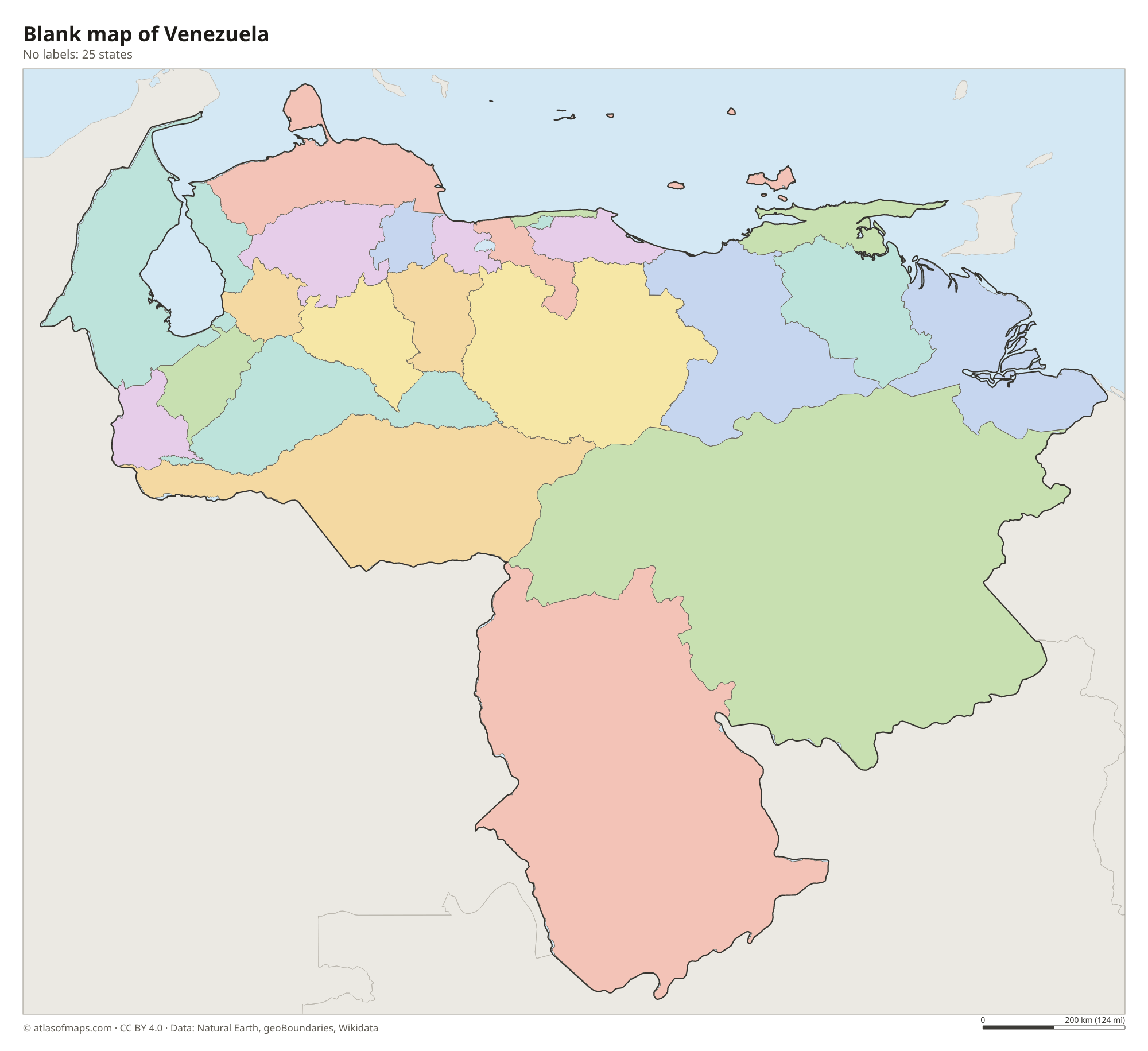 Blank outline map of Venezuela without labels