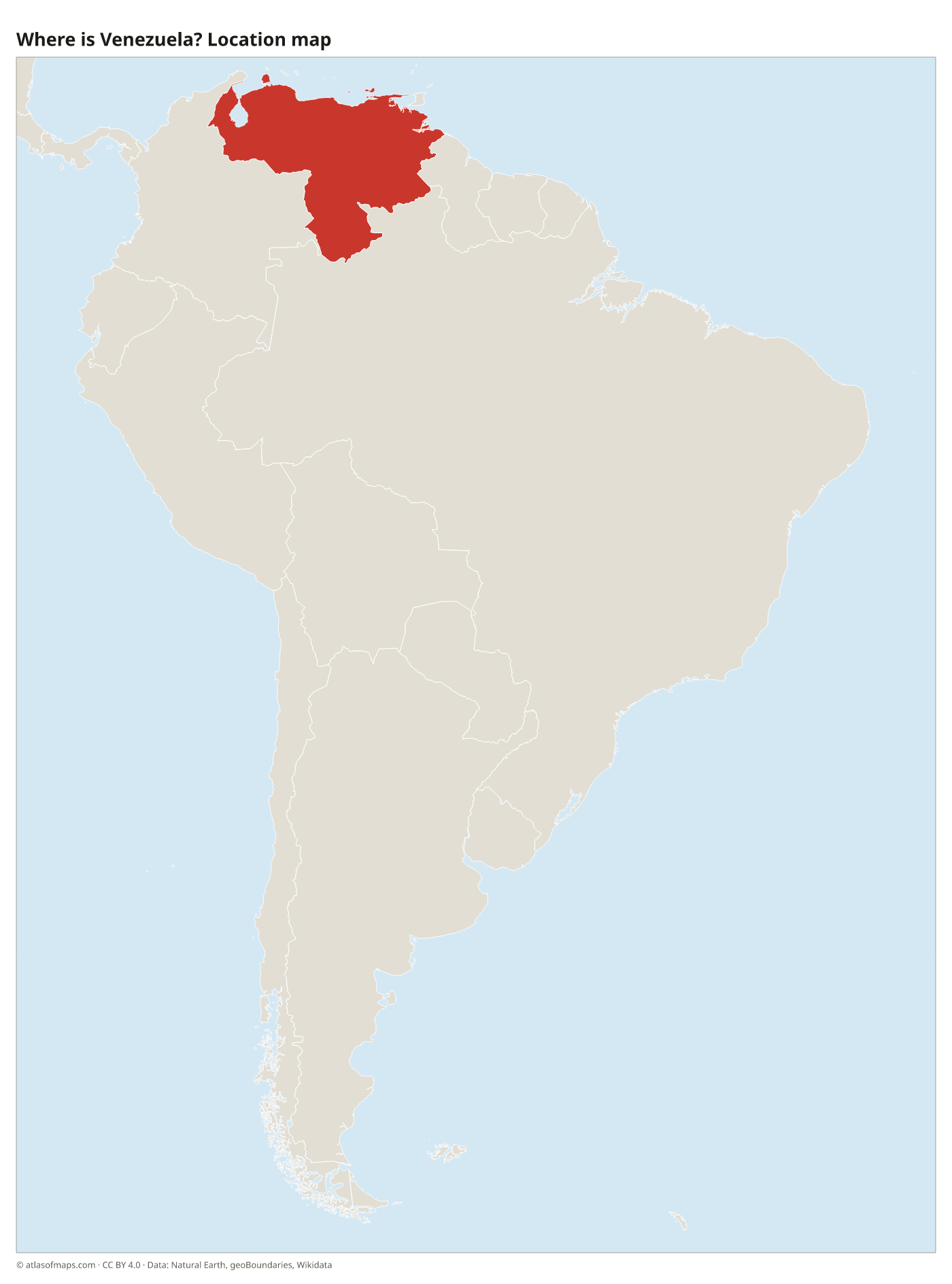 Where is Venezuela? Location map with Venezuela highlighted in red