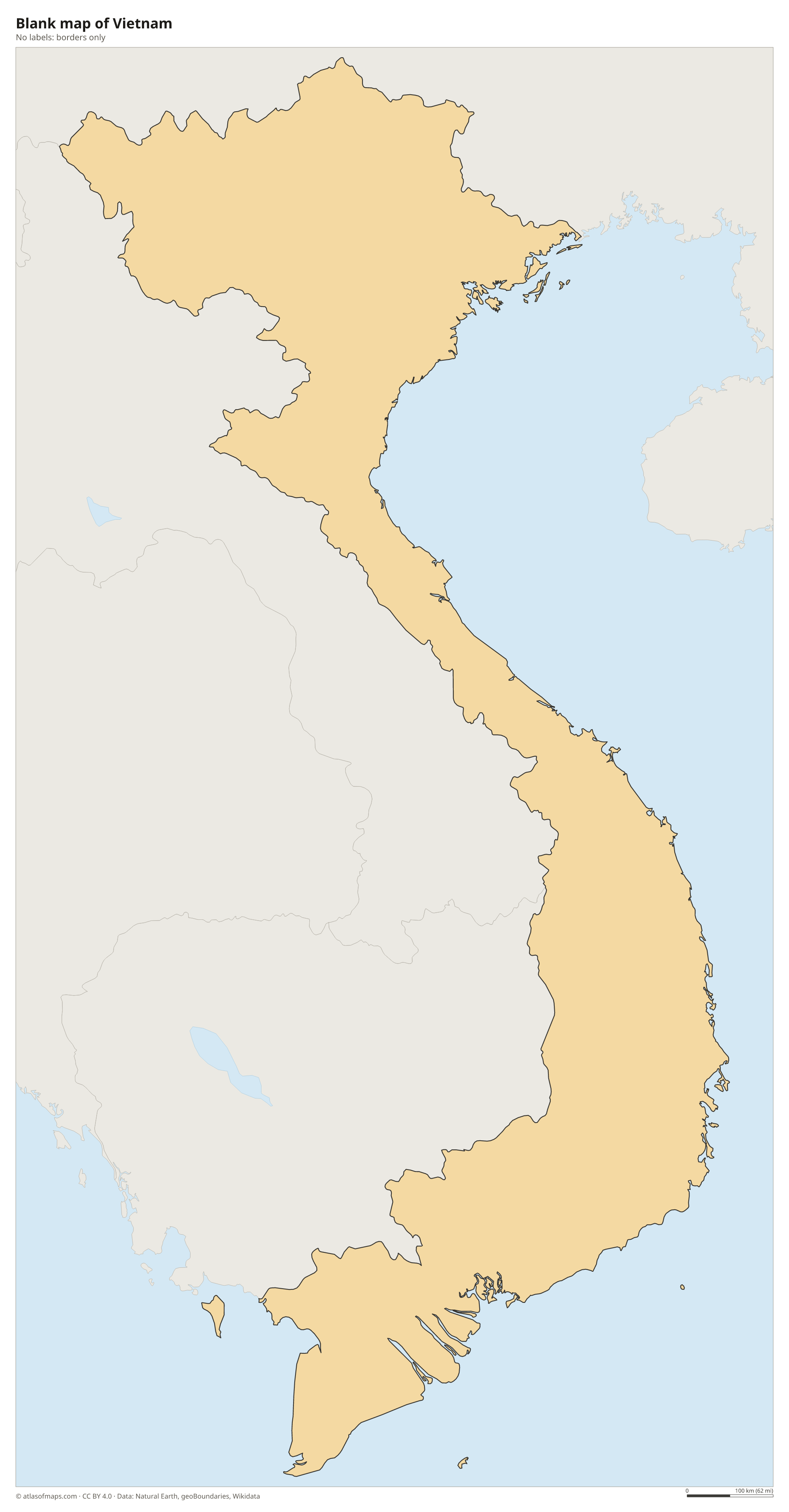 Blank outline map of Vietnam without labels