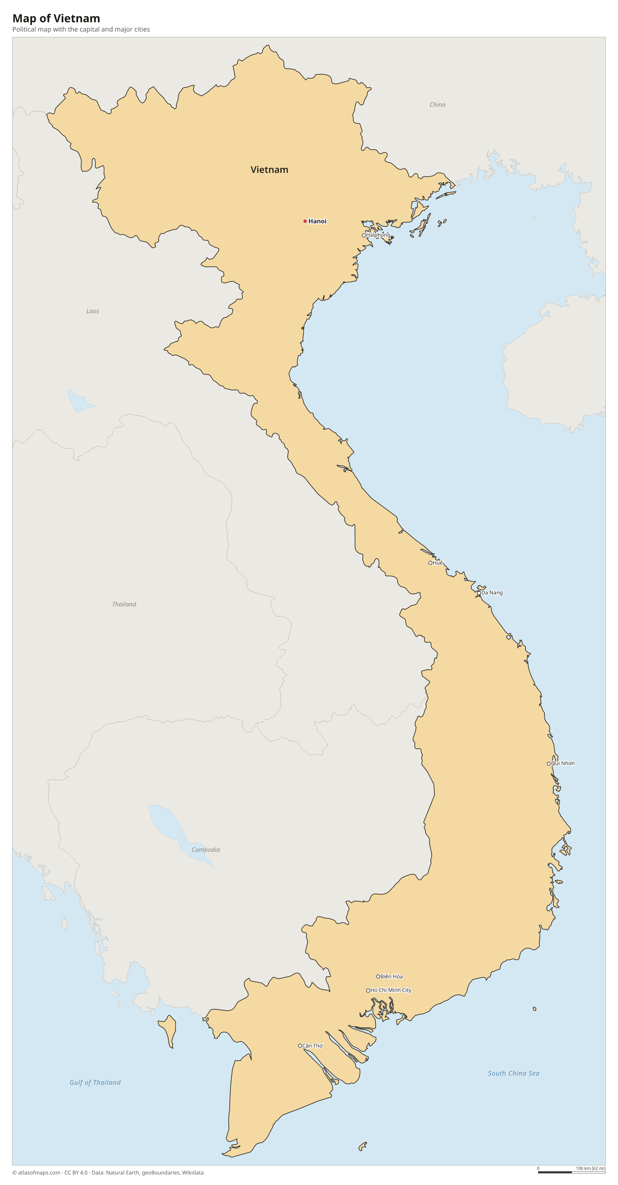 Political map of Vietnam with the capital Hanoi