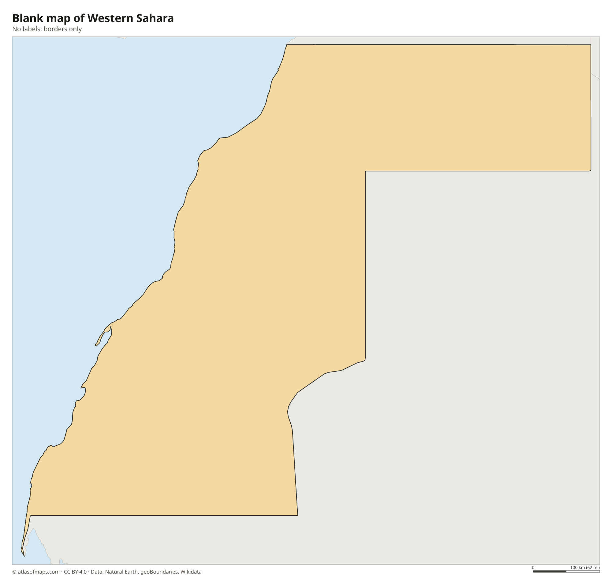 Blank outline map of Western Sahara without labels