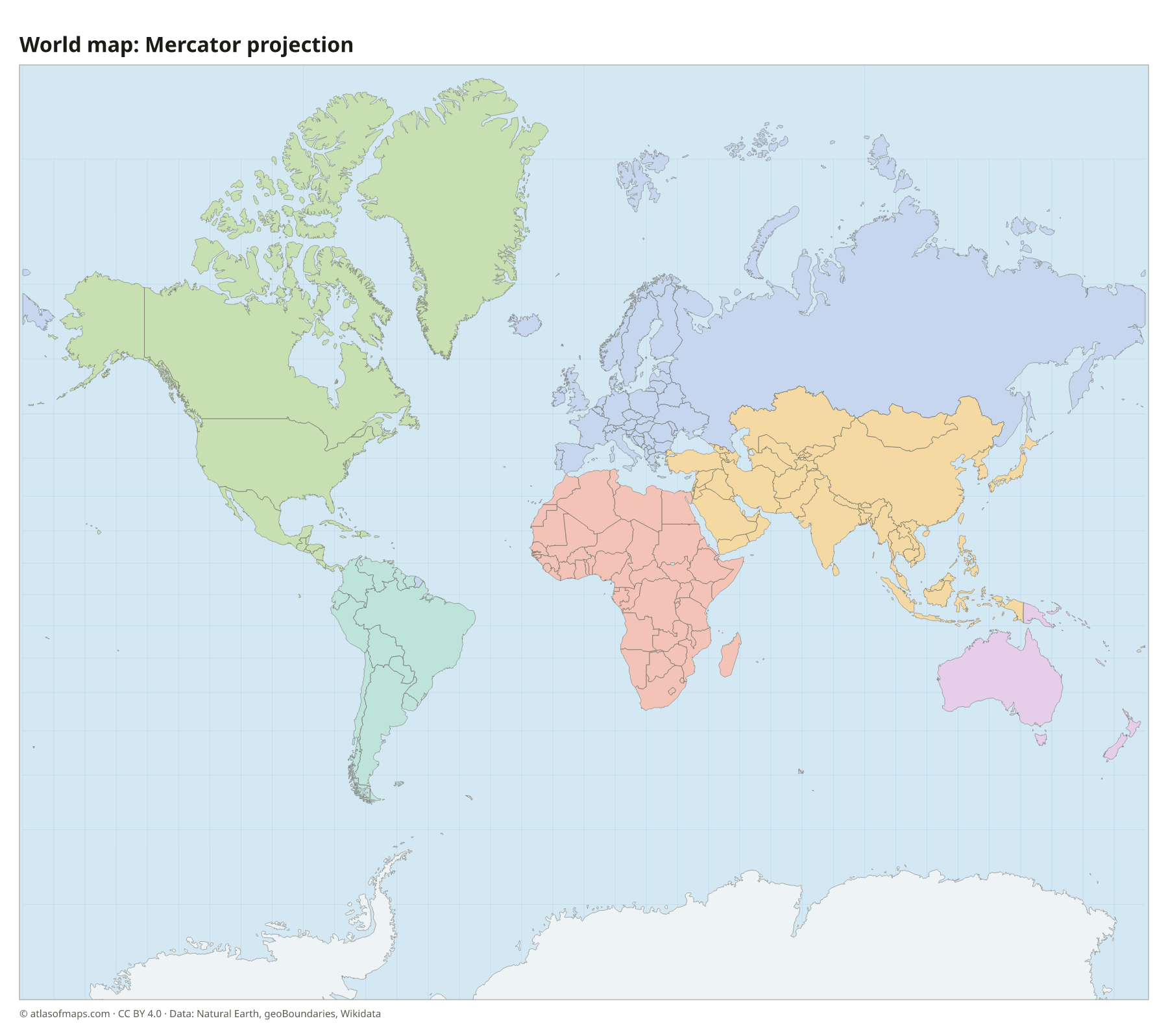 World map in the Mercator projection