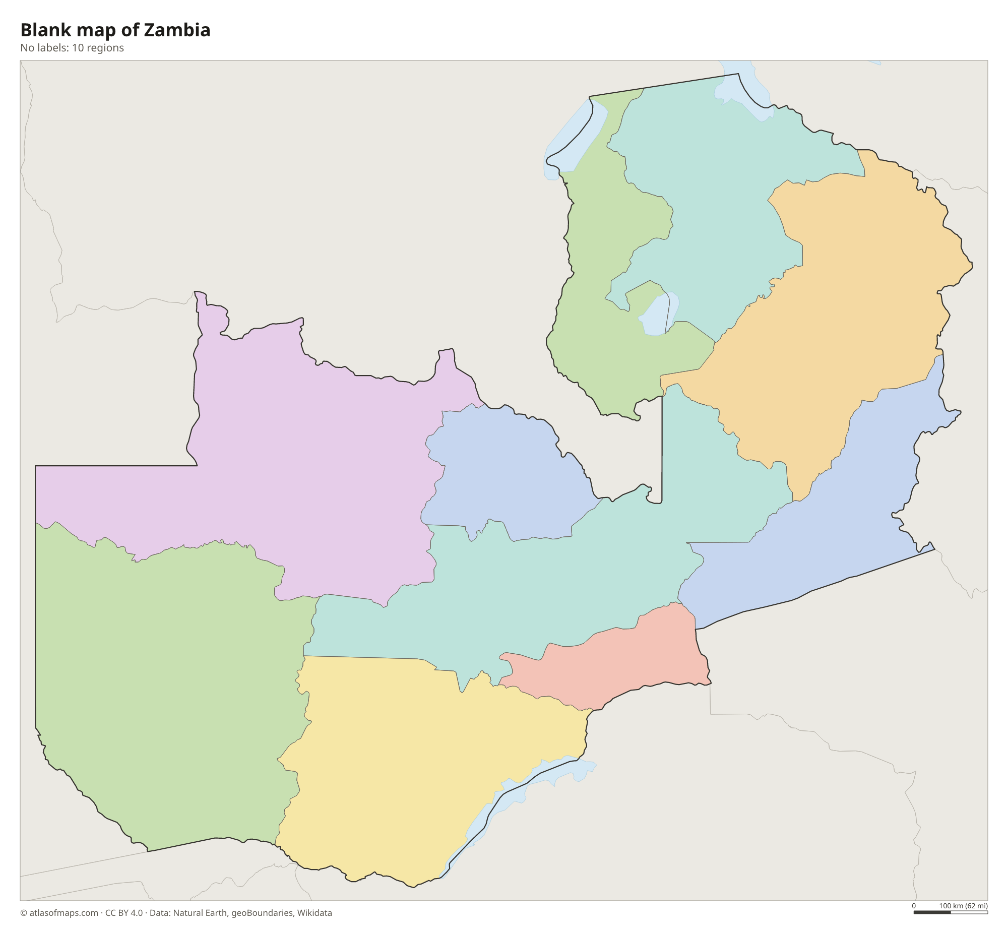 Blank outline map of Zambia without labels