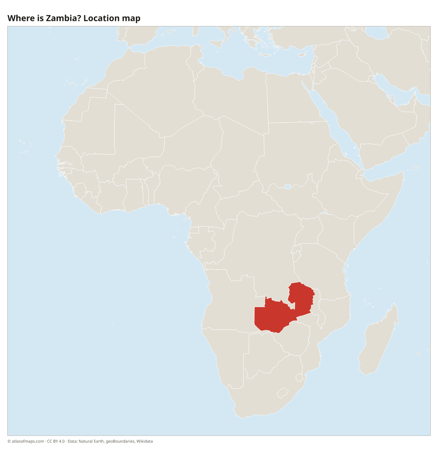 Where is Zambia? Location map with Zambia highlighted in red