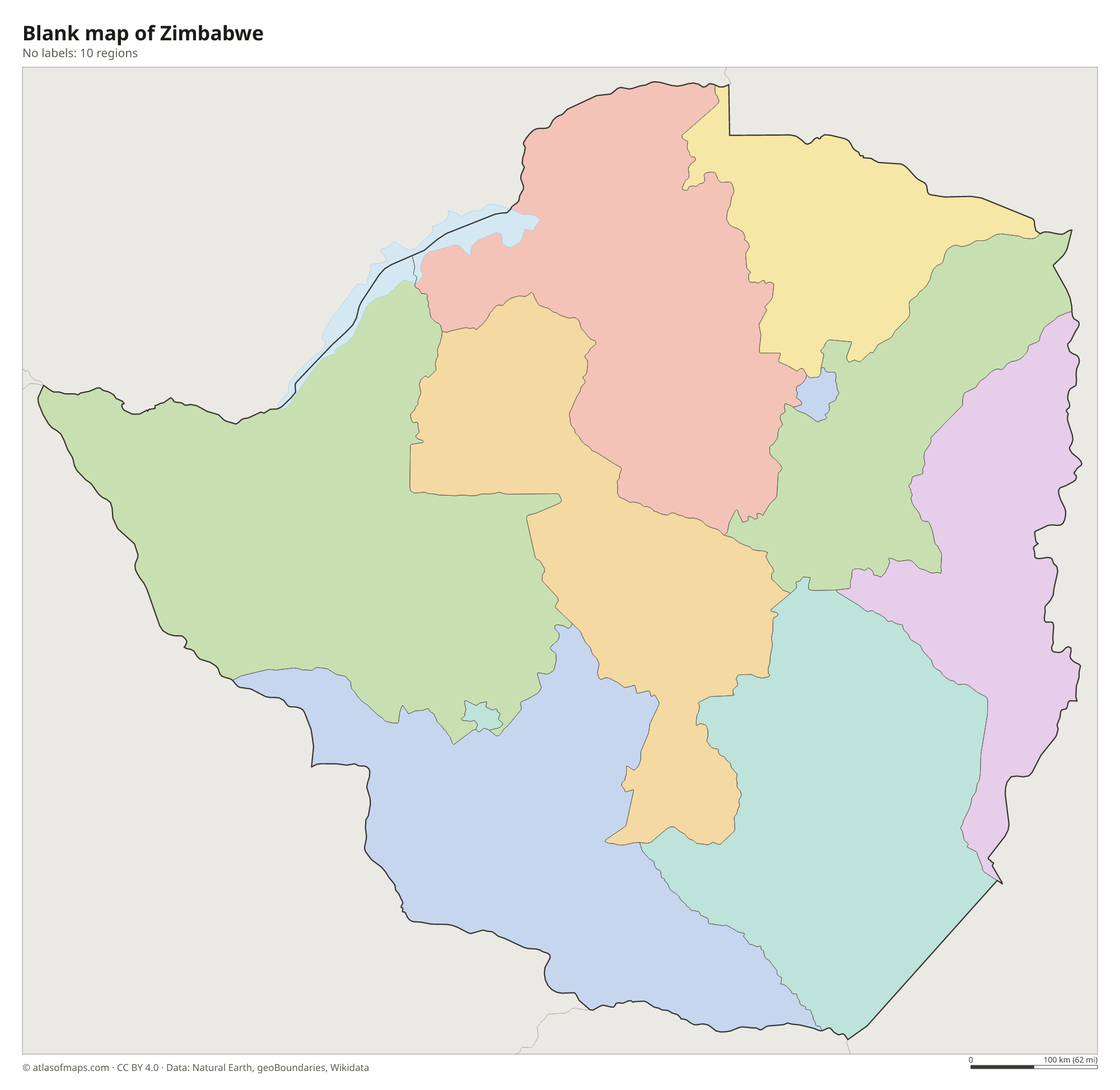 Blank outline map of Zimbabwe without labels